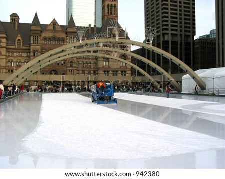 Ice resurfacing machine on public skating rink in downtown Toronto