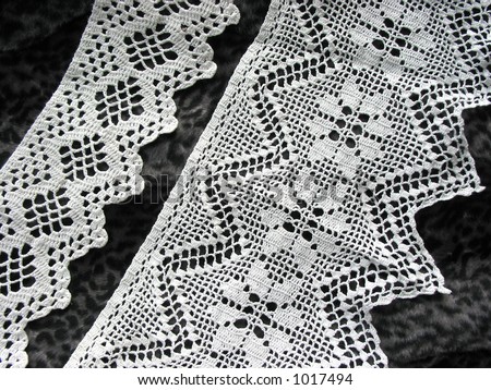 Vintage handmade lace on dark leopard print background