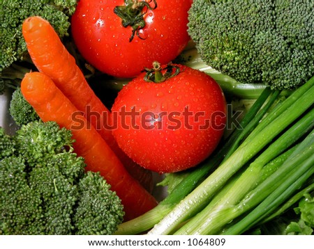 Fresh vegetables with water droplets
