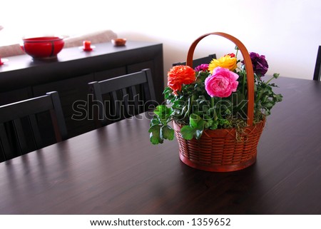 Flower basket on a dining room table