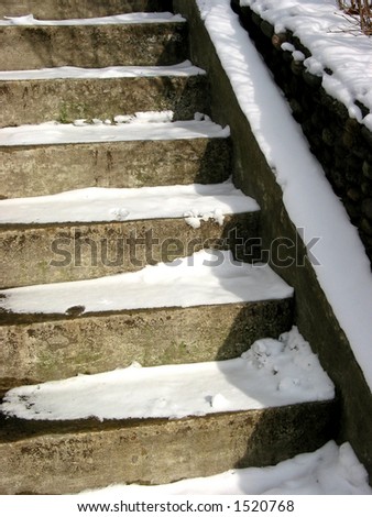 Concrete stairway covered with snow