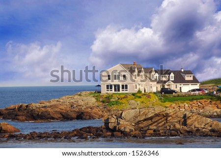House on ocean shore in Maine, USA
