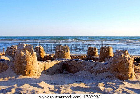 beach sand castle. stock photo : Sand castle on a