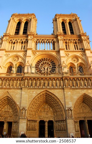 Cathedral of Notre Dame de Paris in evening sun