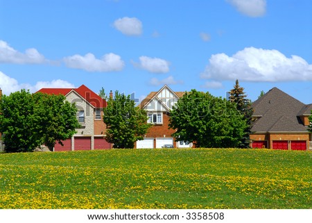 Residential upscale homes with park view in the spring