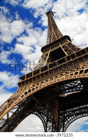 Eiffel tower on blue sky background. Paris, France.