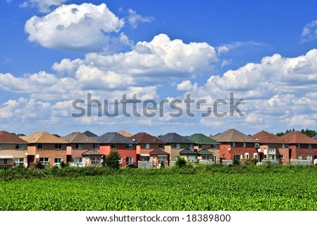 Row of residential houses in suburban neighborhood