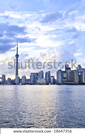 Toronto city waterfront skyline in late afternoon