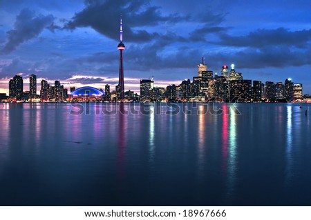 Scenic view at Toronto city waterfront skyline at night