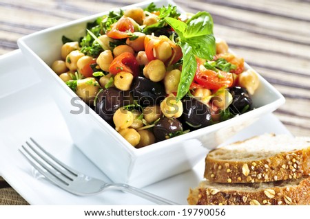 Vegetarian meal of chickpea or garbanzo beans salad