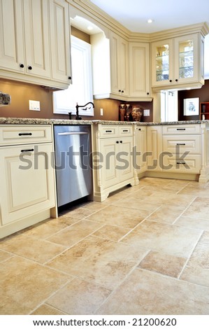 Ceramic tile floor in a modern luxury kitchen