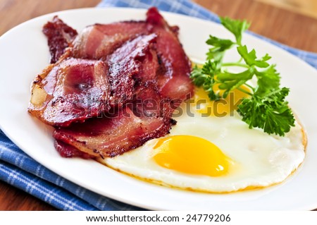 Tasty breakfast of bacon and fried eggs