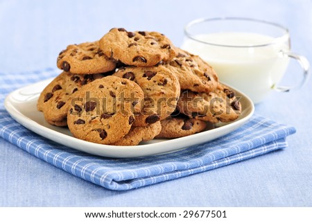 chocolate chip cookies and milk. of chocolate chip cookies