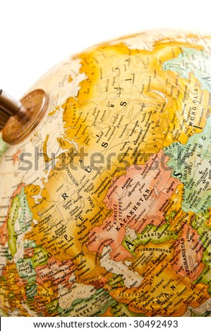 Part of a globe with map of Russia