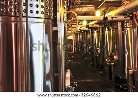 Wine making vats and equipment in tour of winery
