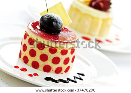 Fancy gourmet desserts isolated on white background