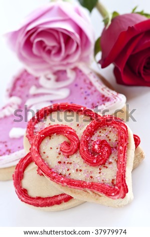 Homemade baked shortbread Valentine cookies with roses