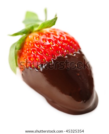 Strawberry dipped in delicious chocolate isolated on white