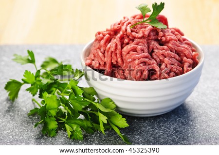 Close up on bowl of lean red raw ground meat