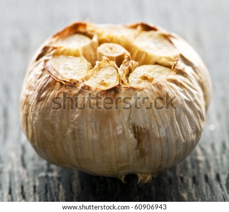 Close up of fresh roasted garlic bulb
