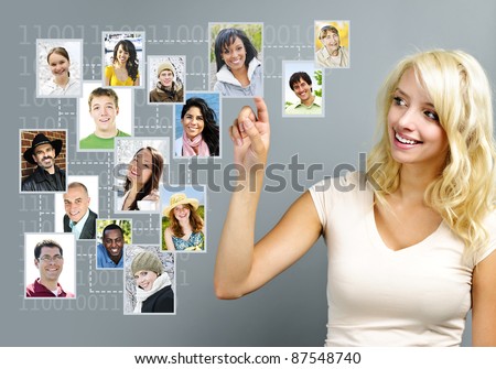 Young woman with social network of friends