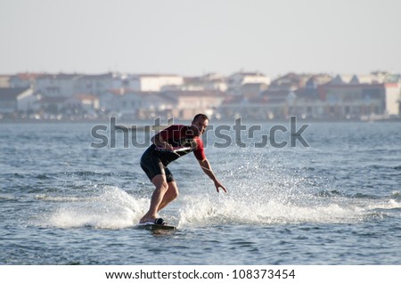 ILHAVO, PORTUGAL - JULY 21: Joao Mendes  during the wakeboard demo in the 3rd Kiteloop Contest Aveiro 2012 on july 21, 2012 in Ilhavo, Portugal.
