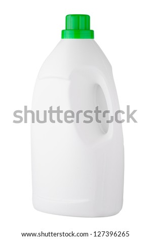 White detergent plastic bottle green cap isolated on white background.