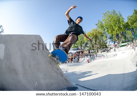 VISEU, PORTUGAL - JULY 21: Daniel Pinto at DC Skate challenge by MEO on july 21, 2013 in Viseu, Portugal.