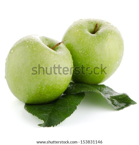 Two fresh green apples on white background.