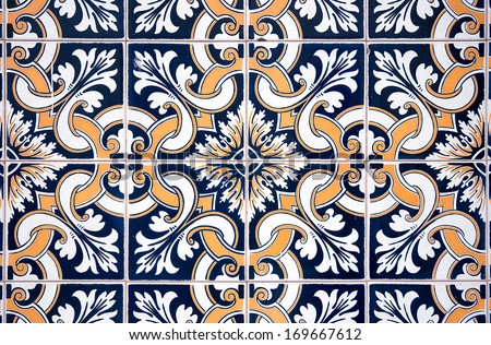 Old typical portuguese tiles called azulejos taken from the external walls of an old house in Lisbon