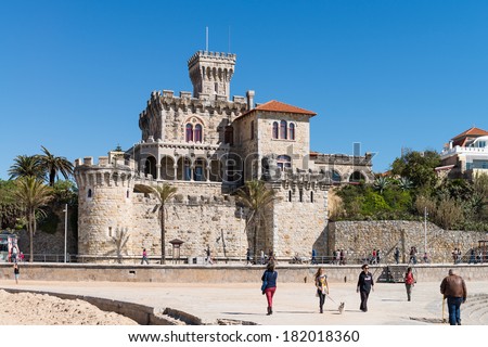 CASCAIS, PORTUGAL - MARCH 08, 2014: Castle at Tamariz Beach is owned by the royal family of Monaco.