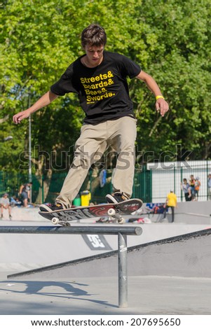 VISEU, PORTUGAL - JULY 27, 2014: Jorge Simoes during the 2nd Stage DC Skate Challenge by Fuel TV.