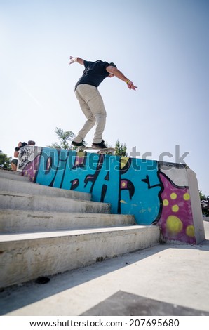 VISEU, PORTUGAL - JULY 27, 2014: Ruben Rodrigues during the 2nd Stage DC Skate Challenge by Fuel TV.