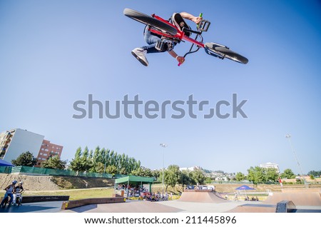 FELGUEIRAS, PORTUGAL - AUGUST 17, 2014: Rodrigo Vicente during the 1st Stage of the DVS BMX Series 2014 by Fuel TV. Stage of the DVS BMX Series 2014 by Fuel TV.