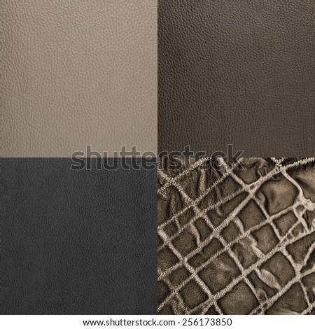 Set of grey leather samples, texture background.