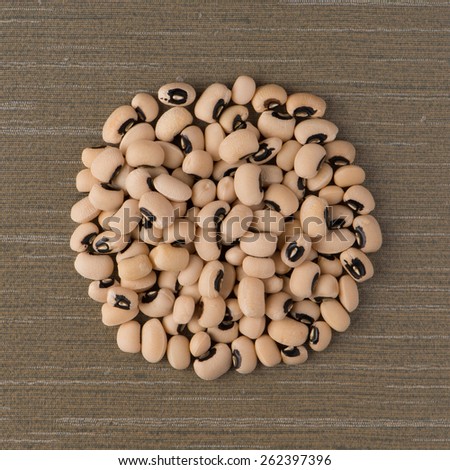 Top view of circle of white beans against green vinyl background.
