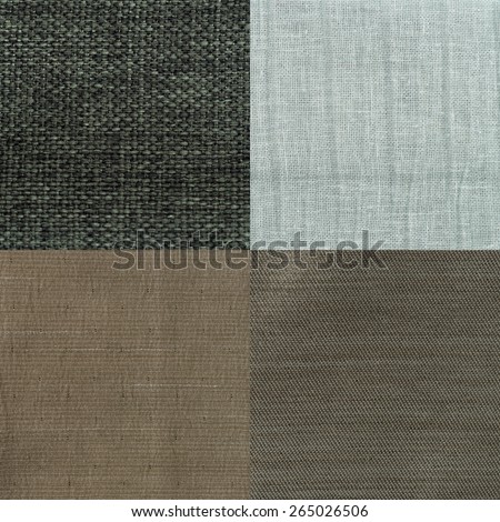Set of green fabric samples, texture background.