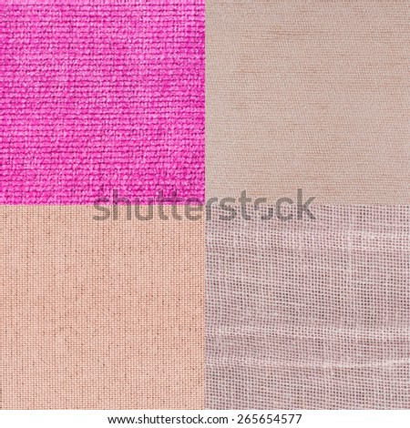 Set of pink fabric samples, texture background.