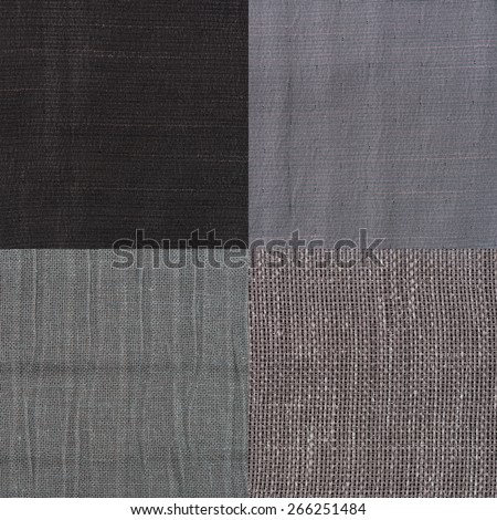 Set of grey fabric samples, texture background.