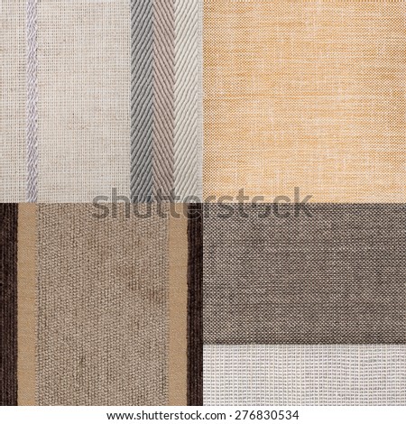 Set of brown fabric samples, texture background.