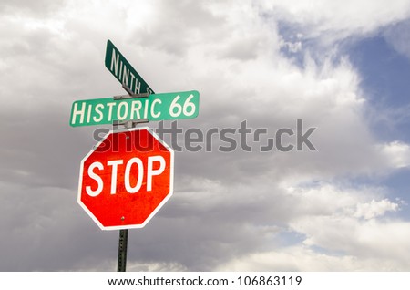 stop sign and street sign along historic us route 66