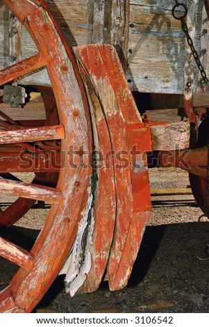brake on historic old twenty mule team wagon wheel in museum