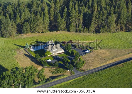 aerial view of upscale farm house in eastern washington state
