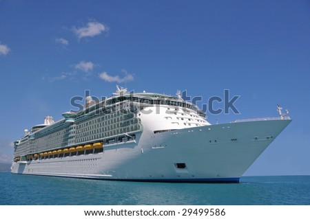 huge passenger cruise ship from low angle