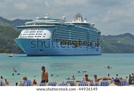 LABADEE, HAITI- APRIL 20:  Controversy over cruise excursions  follows the January, 2010 earthquake disaster in Haiti.  This image shows a cruise ship in Labadee, Haiti, on April 20, 2009.