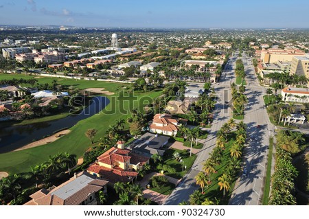 aerial view of nice south florida suburban community along highway us 1 looking westward