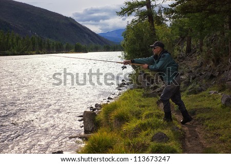 Fishing on river Shishged in the Mongolia