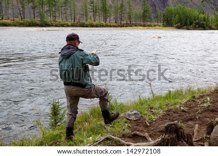 Fishing on river Shishged in the Mongolia