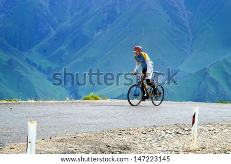 ALMATY, KAZAKHSTAN - JULY 14: J.Bakhytbekuly (No. 39) in action at  the sports event Up Hill 
