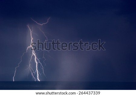 Lightning Storm over big lake Balkhash, Kazakhstan\NOTE: Noise and low resolution because a night shot with long exposition.